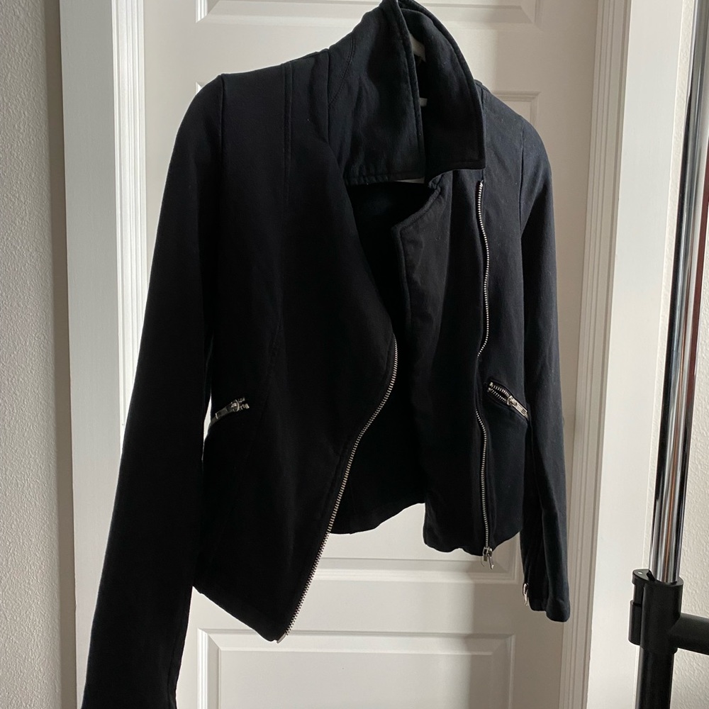 Black cropped cotton biker jacket - Picture 5 of 5
